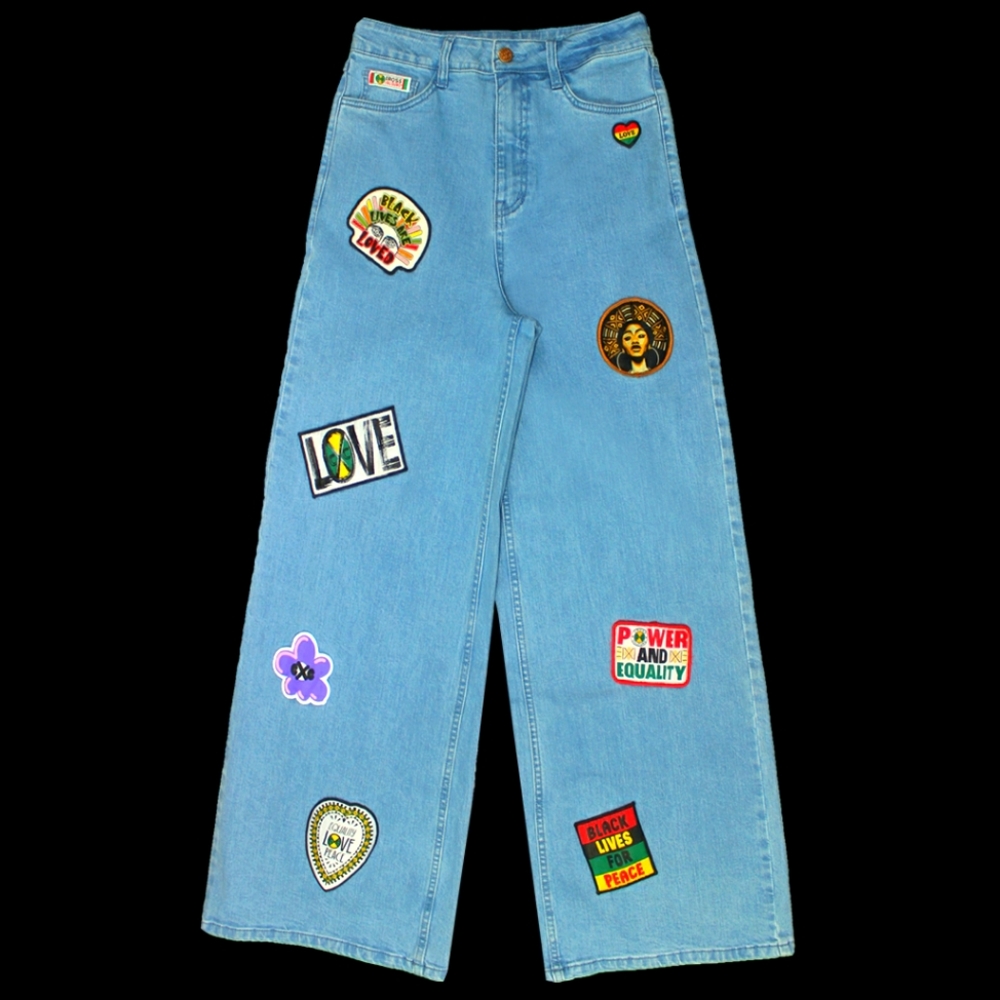 New Cross Colours Love Black Lives Wide Leg Patch Jeans